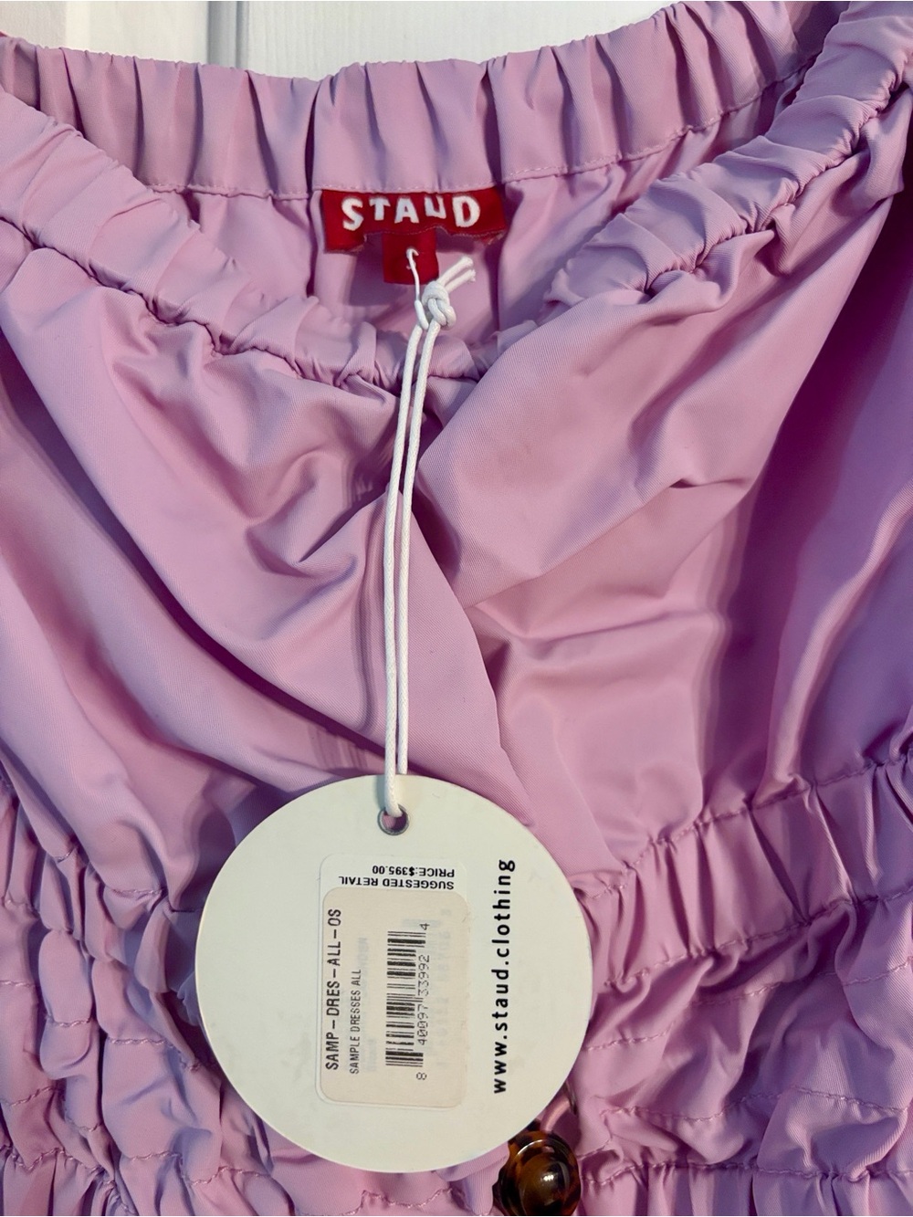 STAUD Pink Ruched Dress with Drawstring